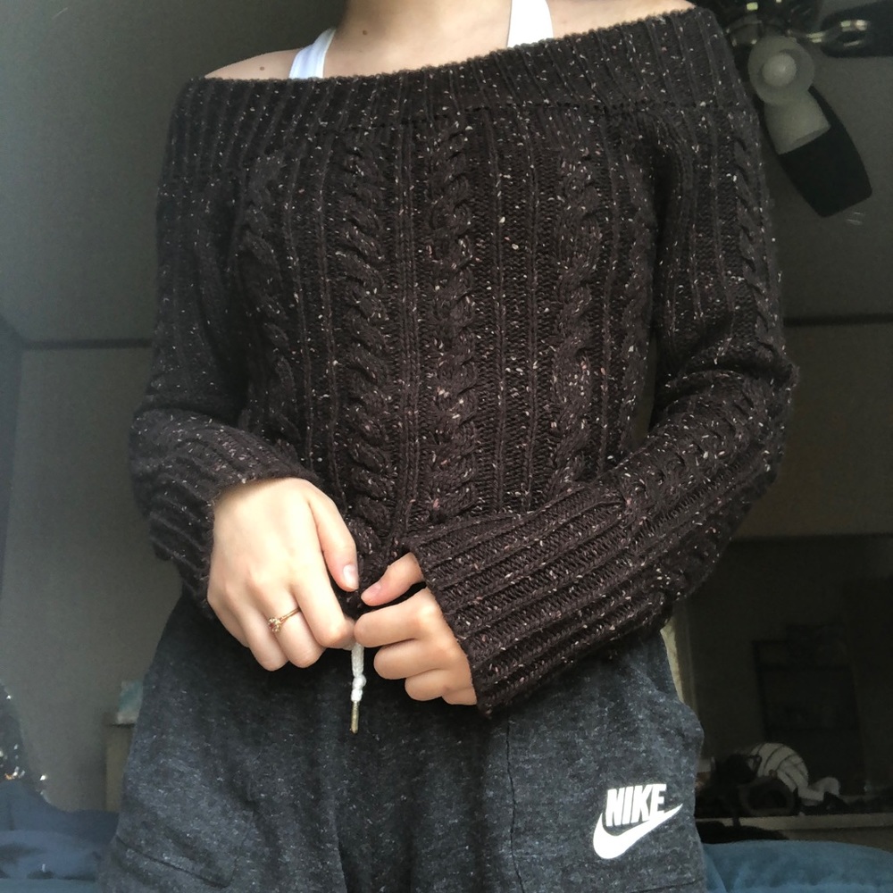 Off the shoulder brown sweater